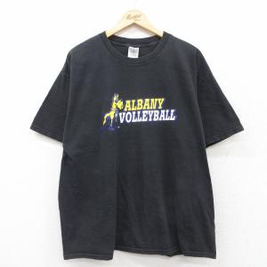 古着 半袖 ビンテージ Tシャツ メンズ 00年代 00s オールバニ バレーボール 犬 大きいサイズ コットン クルーネック 黒 ブラッ 中古 古着