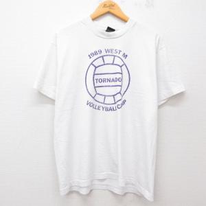 古着 スクリーンスターズ 半袖 ビンテージ Tシャツ メンズ 80年代 80s バレーボール TORNADO クルーネック 白 ホワイト Lサイ 中古 古着