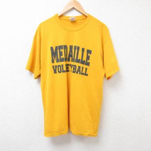 古着 半袖 ビンテージ Tシャツ メンズ 00年代 00s バレーボール クルーネック 濃黄 イエロー Lサイズ 中古 中古 古着