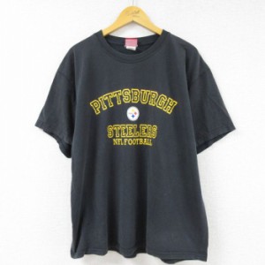 古着 半袖 ビンテージ Tシャツ メンズ 00年代 00s NFL ピッツバーグスティーラーズ 大きいサイズ コットン クルーネック 黒 ブ 中古 古着