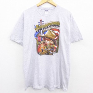 古着 半袖 ビンテージ ロック バンド Tシャツ メンズ 00年代 00s American WAY CF LIFE ウエスタンブーツ クルーネック グレー 中古 古着