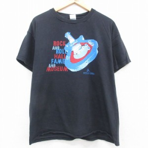 古着 半袖 ビンテージ ロック バンド Tシャツ メンズ 00年代 00s ロックンロールの殿堂 ギター コットン クルーネック 黒 ブラ 中古 古着