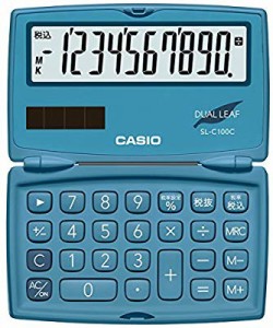 カシオ 電卓 10桁 （レイクブルー）CASIO カラフル電卓 折りたたみ手帳タイ(中古品)