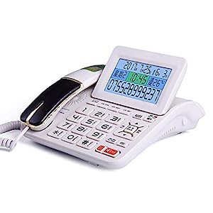 電気ディスプレイ付き有線電話、大画面調整可能/ハンズフリー固定電話、白 (中古品)