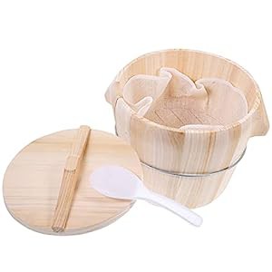 Yardwe 1 セット ご飯 蒸し器 和風 漬け物 たらい 和風 ご飯 容器 蓋付き  (未使用の新古品)