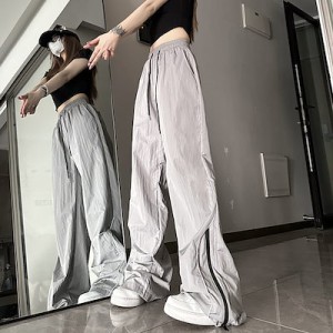 韓国ファッションワイドパンツアメリカンレトロなスポーツパンツ新型ゆったりワイド脚insストレートカジュアルパンツ
