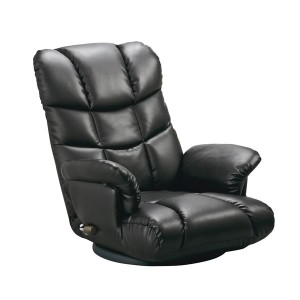 座椅子 幅64cm ブラック 合皮 肘付き 13段リクライニング 360度回転 日本製 スーパーソフトレザー座椅子 神楽 完成品 リビング〔代引不可