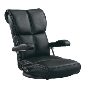 座椅子 幅62cm ブラック 合皮 肘付き 13段リクライニング 座面360度回転 日本製 スーパーソフトレザー座椅子 響 完成品 リビング〔代引不