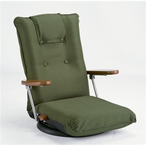 座椅子 幅66cm グリーン 肘付き ポンプ肘式 ハイバック 座面360度回転 日本製 完成品 リビング ダイニング プレゼント〔代引不可〕