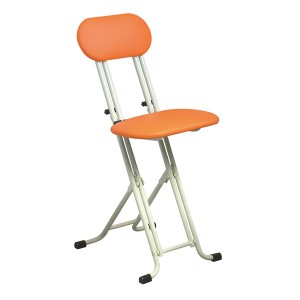 シンプル 折りたたみ椅子 〔オレンジ×ミルキーホワイト 幅330mm〕 スチールパイプ〔代引不可〕