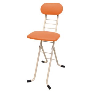 折りたたみ椅子 〔オレンジ×ミルキーホワイト〕 幅35cm 日本製 スチールパイプ〔代引不可〕