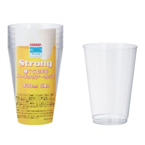 〔まとめ〕 プラスチックコップ 使い捨てコップ 430ml 5個入 14オンス 14oz 100個セット 透明 硬質 丈夫 イベント パーティー〔代引不可