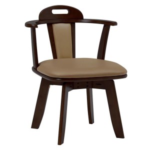 回転式 ダイニングチェア／食卓椅子 〔2脚セット ダークブラウン〕 約幅52.5cm 木製 ラバーウッド PVC張地 〔リビング〕 組立品〔代引不