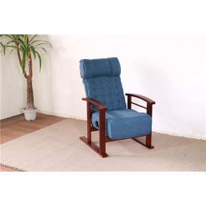 高座椅子/パーソナルチェア 〔ヘッドレスト付き ブルー〕 57×55×94cm 木製 フレーム 肘付 リクライニング 組立品 〔リビング〕〔代引不