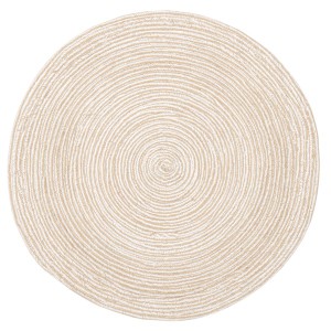 インド綿 ラグマット/絨毯 〔ベージュ＆ホワイト 直径約90cm 円形〕 綿100％ ホットカーペット 床暖房可 ブレイド 〔リビング〕〔代引不