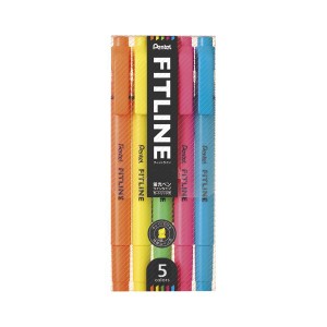 （まとめ） ぺんてる FITLINE 蛍光ペン 5色セット（ピンク・イエロー・ライトグリーン・スカイブルー・オレンジ） 〔×10セット〕〔代引