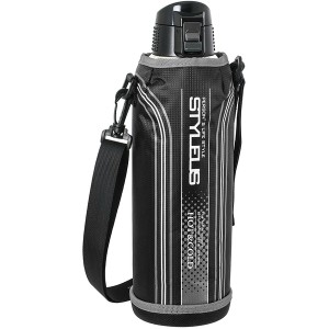 〔12個セット〕 スポーツマグボトル/水筒 〔1.5L ブラック〕 温・冷両用 魔法瓶仕様 ワンタッチ中栓 『スタイラス ネオ』〔代引不可〕