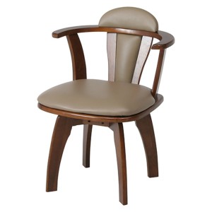 ダイニングチェア 食卓椅子 幅525mm ブラウン 回転式 肘付き 合皮 ウレタン 木製 リビング 在宅ワーク〔代引不可〕