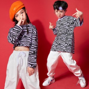 キッズダンス衣装 セットアップ 女の子 男の子 ヒップホップ 子供服 キッズ ダンス 衣装 ジャズキッズ服 ファッション ボーダー柄シャツ