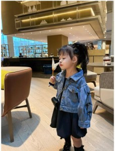 子供服 女の子 トレンチコート デニム コート ジャケット 長袖 キッズ服 柄プリント 可愛い ロング丈 アウター トップス 通学 ダンス服