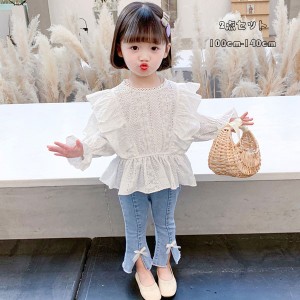 子ども服 女の子 セットアップ 可愛い 2点セット 長袖トップス+ジャージ お姫様 キッズ ベビー 上下セット レーストップ フレアパンツ 普