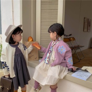 カーディガン 女の子 キッズ 羽織り 長袖 子ども服 カーデ 子供服 アウター セーター 前開き 花柄 子供 韓国子供服 カジュアル ナチュラ