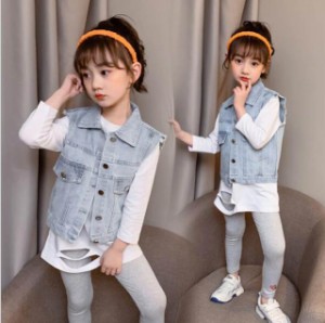 デニムジャケット 子供服 アウター女の子 デニムベスト 子供 デニムジャケット 冬秋春 キッズ アウター