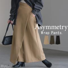 パンツ 巻き ロング アシメ レディース ボトムス ボトム ウエストゴム ワイド 無地 長い ハイウエスト ワイドパンツ ラップ ラップパンツ