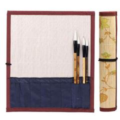 筆巻き 書道 30cm*26cm 花柄 竹製 ポケット付き コンパクト