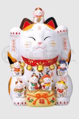 薬師窯(yakushigama) 錦彩七福神招き猫(20号) 7500 運気アップ 風水 置物 インテリア 猫 ねこ ネコ 白 サイズ:高さ60(cm)