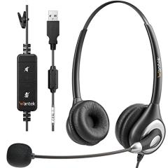 WantekヘッドセットUSB 両耳 ノイズキャンセリングマイク付きと