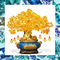 MYONEEN 招財樹 金のなる木 黄水晶 シトリン 風水置物 金蟾 インテリア