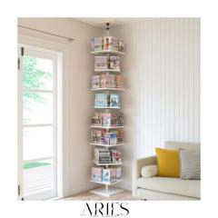 山善(YAMAZEN) 本棚 突っ張り 回転式本棚 つっぱり棚 回転 大容量 全体