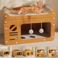 送料無料 爪とぎ キャットハウス 猫 ハウス 2way 猫用爪とぎ キャットタワー ダンボールハウス 猫ベッド 猫爪とぎボックス おもちゃ 型崩