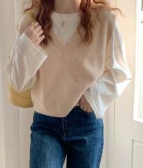 学生風 トップス ベスト 袖なし ノースリーブ Vネック シンプル カジュアル おしゃれ メンズライク ボーイッシュ 無地 秋 10代 20代 30代