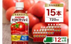 【ふるさと納税】【定期便12ヵ月】カゴメトマトジュース 食塩無添加 720ml 15本 ns111-019 【KAGOME 野菜飲料 野菜ジュース ペットボトル