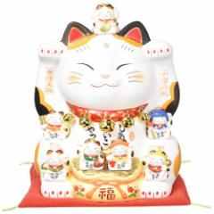 薬師窯yakushigama 錦彩七福神招き猫8.5号 7576 運気アップ 風水 置物 インテリア 猫 ねこ ネコ 白 サイズ:高さ25.5cm