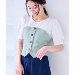ビス（VIS）/【新色追加】【美easy】釦ビスチェTシャツドッキングプルオーバー【接触冷感/洗える】