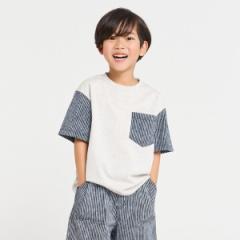 コムサイズム（COMME CA ISM）/ヒッコリープリント使い 半袖Tシャツ