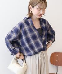 シャツ 長袖 レディース 日本製 千鳥チェック柄シャツ ベージュ 婦人服