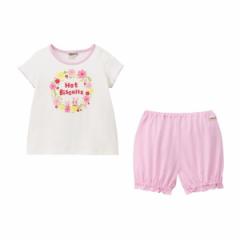 ミキハウス ホットビスケッツ/【通園セット】巾着付きお花柄ウェア 上下セット