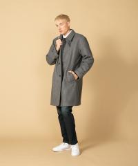 ハーフコート アウター メンズ シニア 裏チェックのお手入れ簡単ウール見えコート 全2色 紳士服 男性 スタンドカラー グレー ネイビー 灰色 紺色 シンプル 無地 上品 シニアファッション 40代 50代 60代 70代 80代 父の日 お父さん 秋物 冬物 秋冬　fri　p25094 ハーフコート アウター メンズ シニア 裏チェックのお手入れ簡単ウール