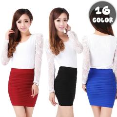 ミニスカート レディース 女性 ボトムス タイト ミニ丈 膝上丈 横プリーツ 伸縮 ストレッチ セクシー きれいめ 無地 単色