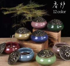 香炉 蓋付き おしゃれ 丸型 陶器 セラミックス インセンスホルダー