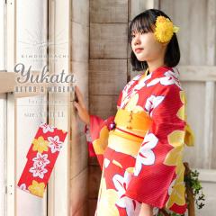 新品　女性　浴衣　鉄線柄　紺　仕立て上がり　トールサイズ　LL 浴衣 レディース LLサイズ 単品「紺色 矢絣縞に橘」レディース