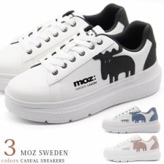 MOZ モズ スニーカー レディース 靴 黒 ブラック ブルー ピンク エルク ヘラジカ レースアップ コート シューズ 靴 ローカット 厚底 北欧