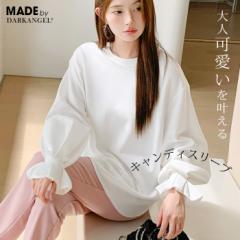 トップス tシャツ ロンT ブラウス レディース カットソー キャンディスリーブ ボートネック ミドル丈 シルケット 長袖 ゆったり フレア 