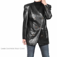 ラムハーフコートノーカラーフリーサイズレザー皮革冬プレゼントフリーサイズコート軽量Coat(No.2270-379)