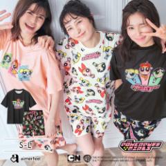 半額クーポン有 パワーパフ ガールズ Tシャツ 上下セット レディース 女性 セットアップ 夏 キャラクター ペアルックパジャマ 1802977 （