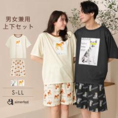 半額 ルームウェア 柴犬柄 半袖 上下セット 男女兼用サイズ レディース メンズ 夏 春夏 上下セット パジャマ 可愛い かわいい ルーム ウ